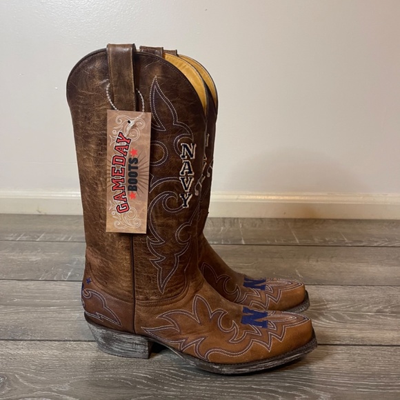 NEW Gameday Boots Navy Distressed Brown Cowboy Boots Men's Size 8.5 NWT - Picture 7 of 12
